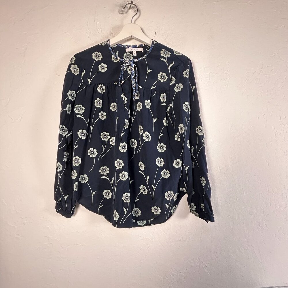 Derek Lam 10 Crosby Womens Midnight Tie Blouse Top Size 2 Silk Blue Long Sleeve